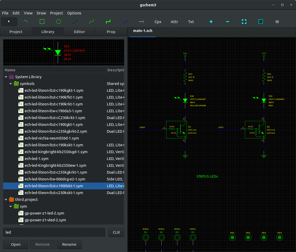 Screenshot of Gschem3 Library Widget